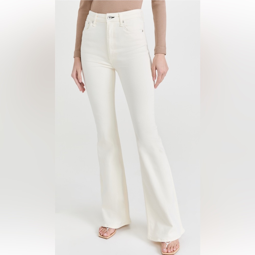 Rag & Bone ICON Casey High Ride Flare Jeans in Ecru Sz 30